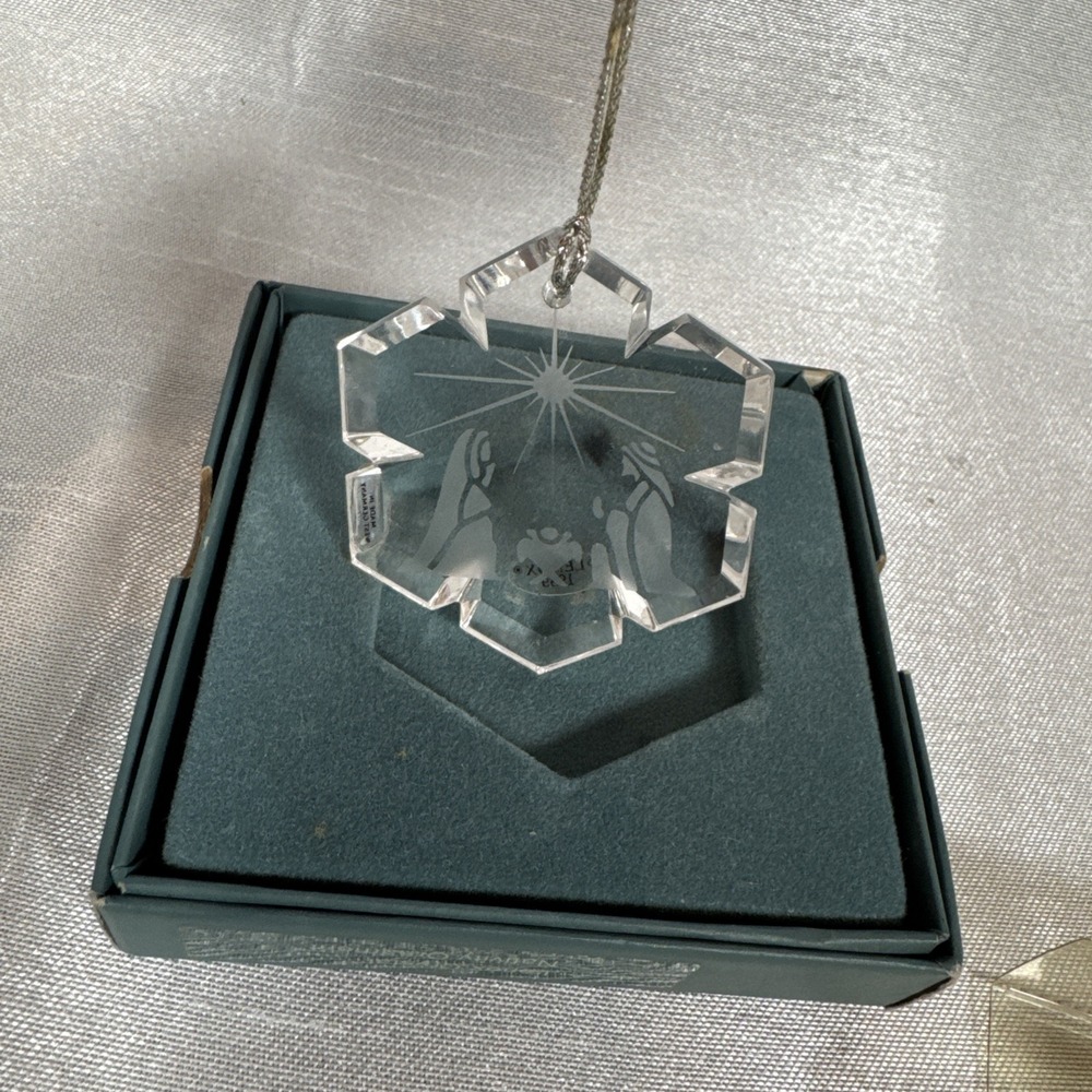 Lenox 1989 Crystal Nativity Ornament West Germany Etched Snowflake Holy Family